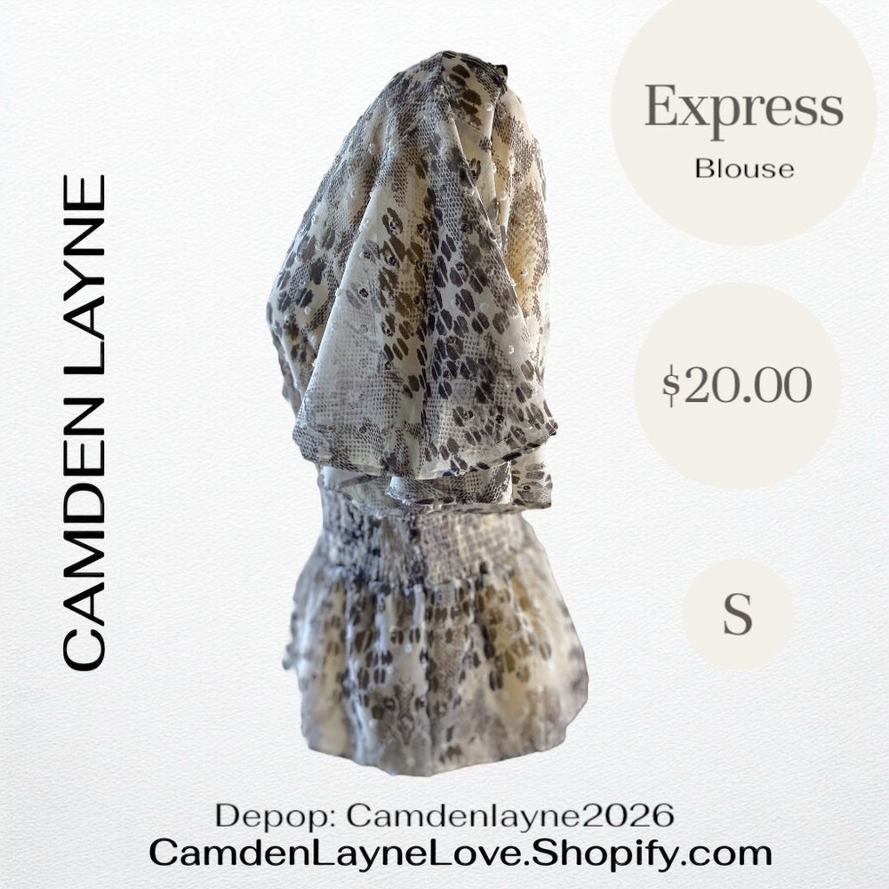 Express Gray Leopard Print V-Neck Blouse - Picture 5 of 6